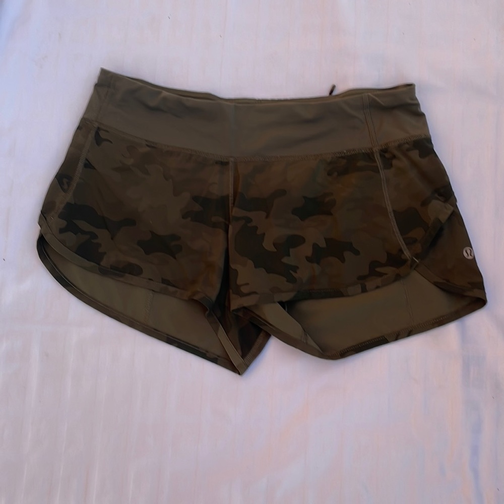 Lululemon , green camouflage, active shorts size 6